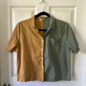 diy split button down crop shirt
